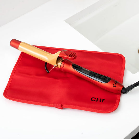 CHI Air Texture Fire Red Ceramic Curl Iron, Hair Curler For Smooth & Shiny Curls, Adjustable Temperature & Automatic Shut-Off, 1" Barrel