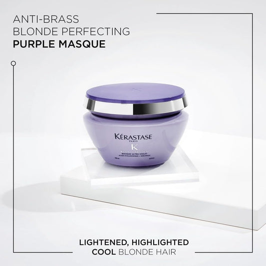 Kérastase Blond Absolu, Anti-Brass Purple Hair Mask, For Lightened & Highlighted Cool Blonde Hair, With Hyaluronic Acid & Edelweiss Flower, Masque Ultra Violet, 200Ml