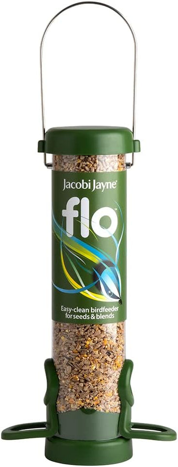 Jacobi Jayne® Flo™ Bird Feeder - Bird Feeders For Small Birds. Easy Clean Bird Seed Feeder. Won'T Clog Or Block. Flo™ Hanging Bird Feeder For Wild Bird Seed. 2 Year Guarantee. Classic Green, SmallFlo-S1C