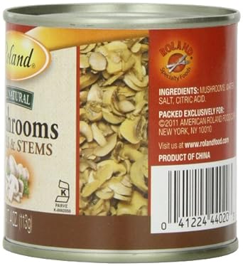 Roland Foods Canned Button Mushroom Pieces And Stems, Specialty Imported Food, 4-Ounce Can