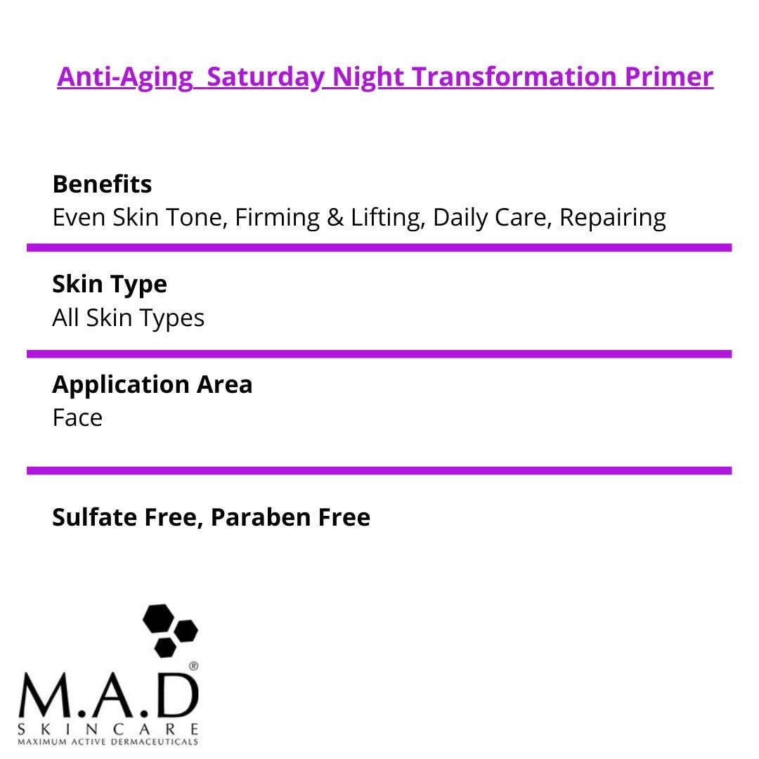 M.A.D Skincare Anti-Aging Saturday Night Transformation Primer W/Ceramide Complex : Beauty & Personal Care