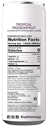 Uptime - Tropical Passionfruit 12 Pack - Zero Sugar Premium Energy Drink, 12Oz Cans, Natural Caffeine, Natural Flavors