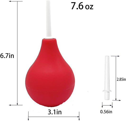 GNEGKLEAN Black Silicone Enema Bulb Kit 7.6oz Clean Anal Douche for Men Women with 19.7in Hose+4 Replaceable Nozzle (Red)