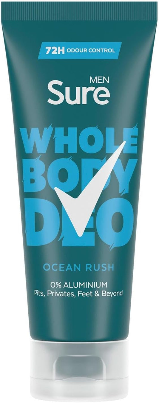 Sure Men Deodorant Cream Ocean Rush, Pack Of 5, Whole Body Deodorant For Men Aluminium Free Deo Cream With Herbal And Woody Scent Provides 72-Hour Odour Control, 75 Ml