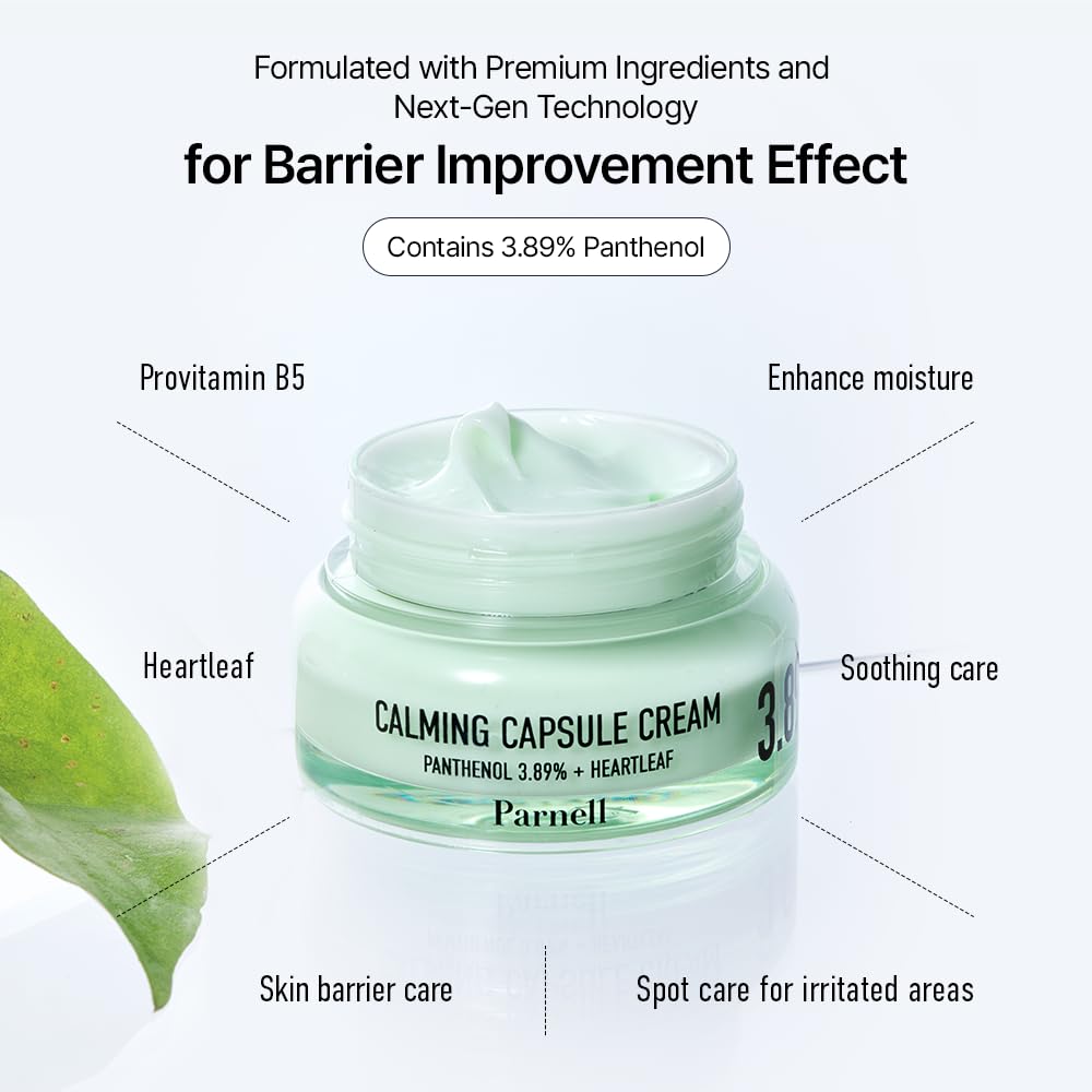 Parnell Panthenol 3.89% | 50Ml / 1.69 Fl.Oz. | Heartleaf Calming Capsule Cream, Acne Soothing Cream, Korea Skin Care, Korea Beauty