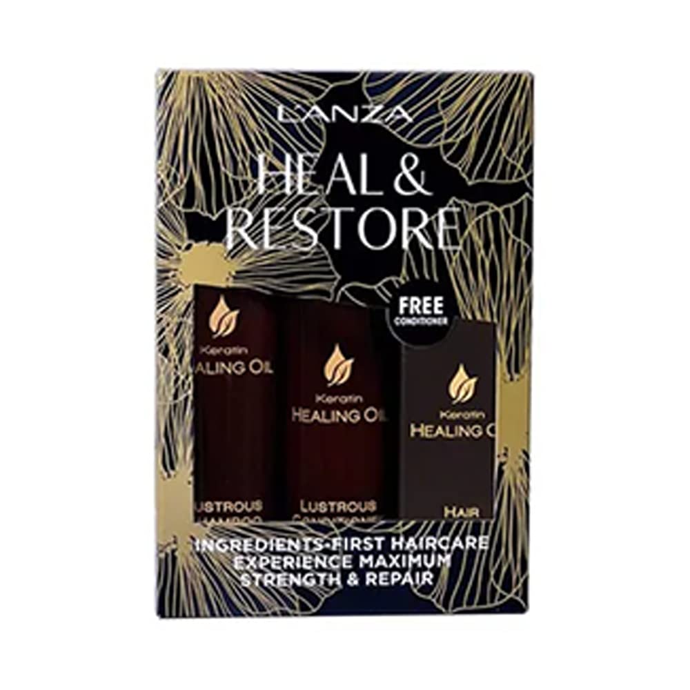 L'Anza Heal & Restore Hair Care Kit - Shampoo, Conditioner And Keratin Hair Oil For Enhancing Hair Volume And Achieving A Soft, Lustrous Texture - For Women (10.1/8.5/3.4 Fl Oz)