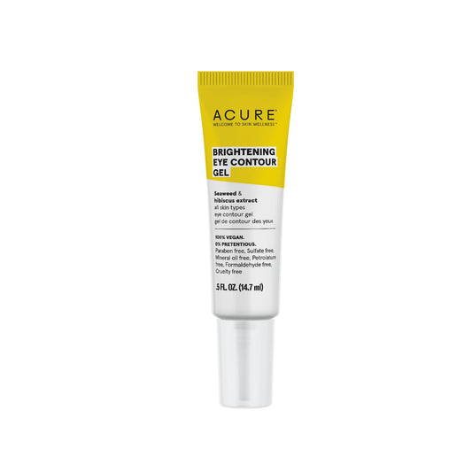 Acure Brightening Eye Contour Gel - Eye Cream For Puffiness & Dark Area - Hydrating Seaweed & Hibiscus Extract With Soothing Argan, Witch Hazel And Aloe - Vegan Formula For All Skin Types - 0.5 Fl Oz