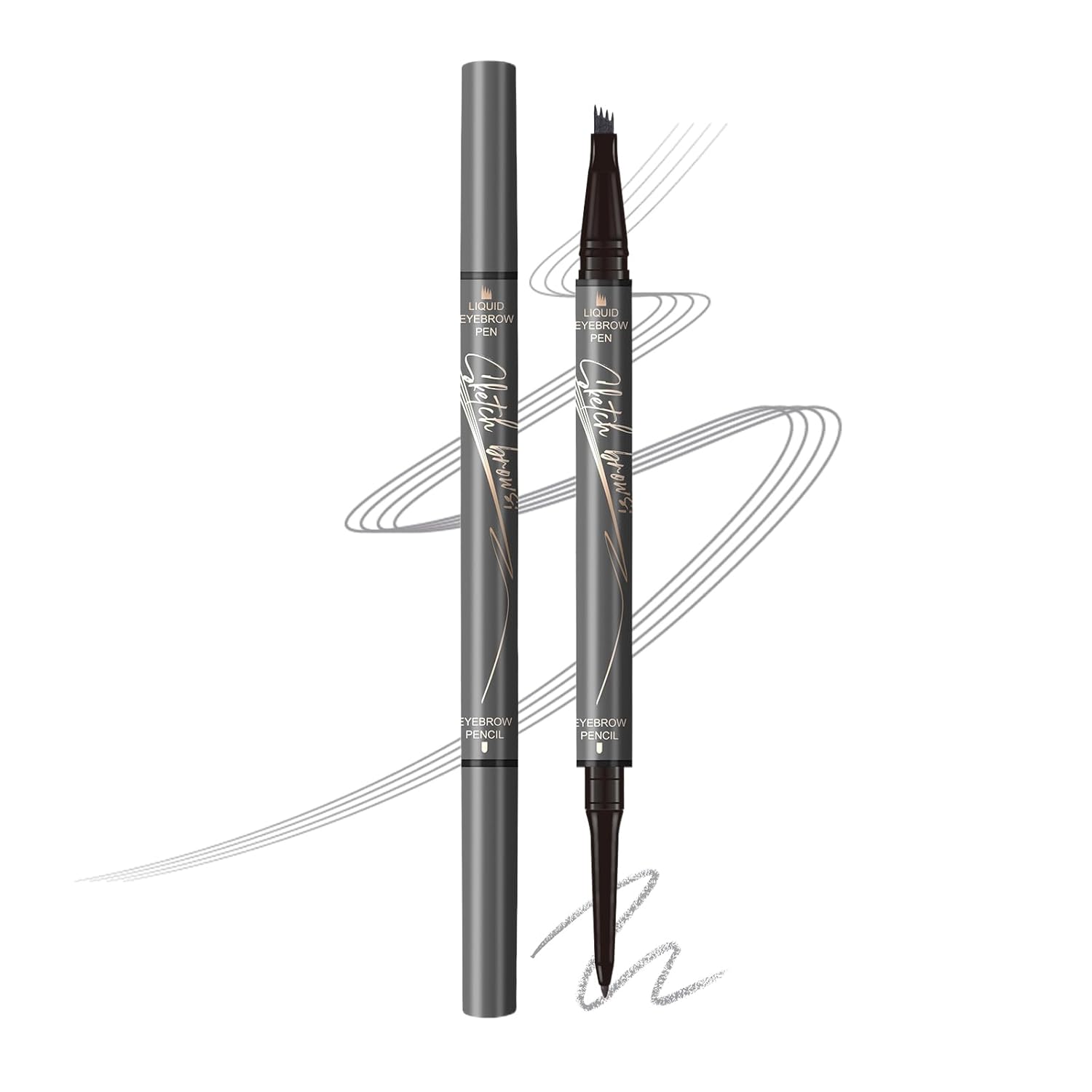 Dual-Ended Microfilling Eyebrow Pen, Liquid Eyebrow Pen With 4 Micro Brush-Tip Applicators & Brow Defining Pencil With Precision Tip (Chestnut)