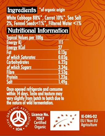 Carrot & Fennel Raw Sauerkraut, Organic, 400G