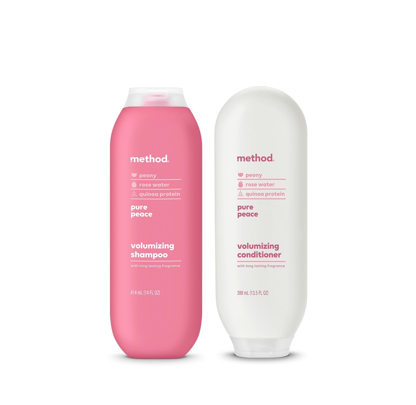 Method Daily Pure Peace Volumizing Hair Care Shampoo (14 Oz) + Conditioner (13.5 Oz) With Rose, Peony, And Pink Sea Salt, Paraben And Sulfate Free