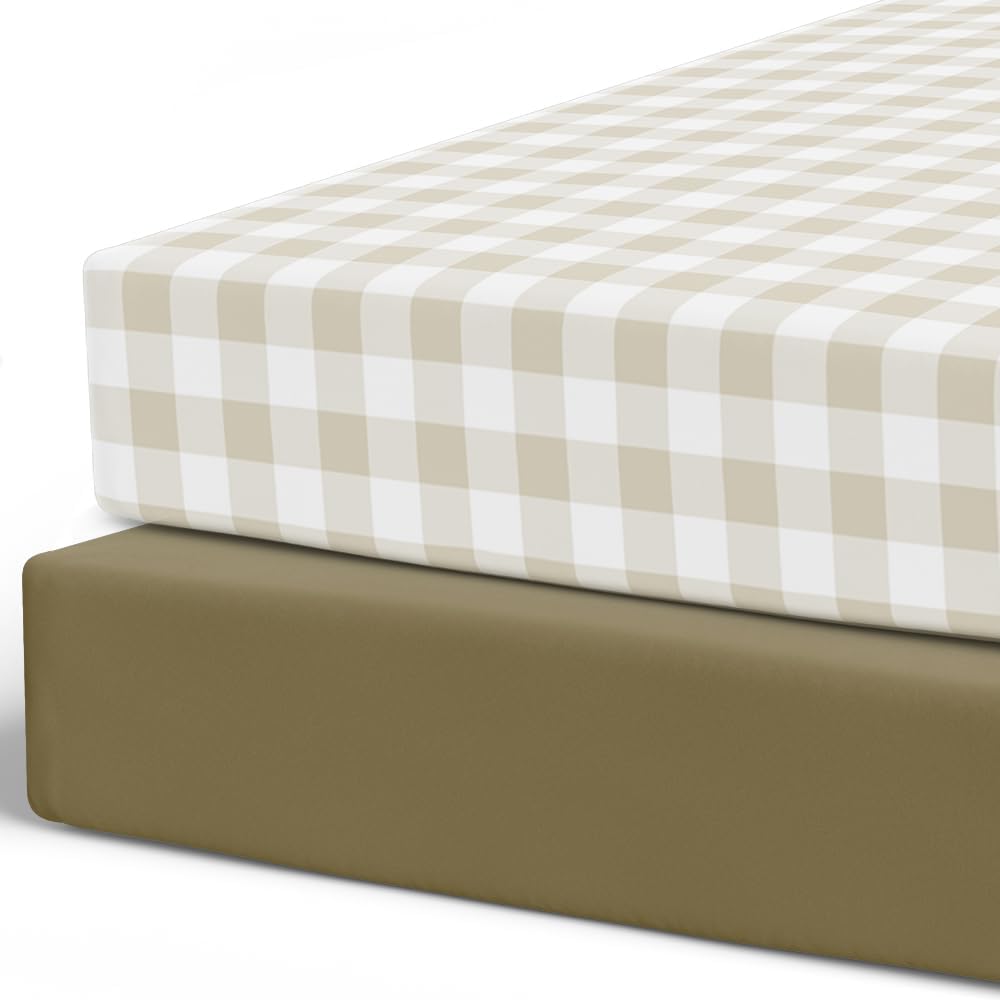 Pobibaby - 2 Pack Premium Fitted Baby Boy Crib Sheets For Standard Crib Mattress - Ultra-Soft Jersey Knit, Safe And Snug, And Stylish Ocean Crib Sheet (Gingham Khaki)