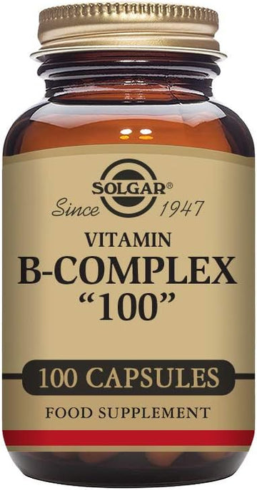 Solgar B-Complex "100", 100 Vegetable Capsules - Heart Health - Nervous System Support - Supports Energy Metabolism - Non Gmo, Vegan, Gluten/ Dairy Free, Kosher, Halal - 100 Servings