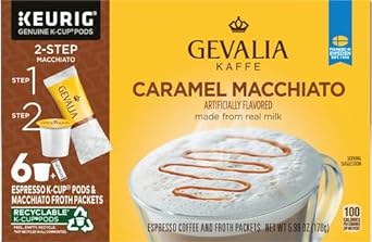 Gevalia Frothy 2-Step Caramel Macchiato Espresso Keurig K-Cup Coffee Pods & Froth Packets Kit (6 ct Box)