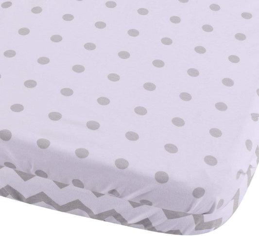 Waterproof Bassinet Sheets 2-Pack For Baby Boy Or Baby Girl - (Grey Chevron & Grey Polka Dots)