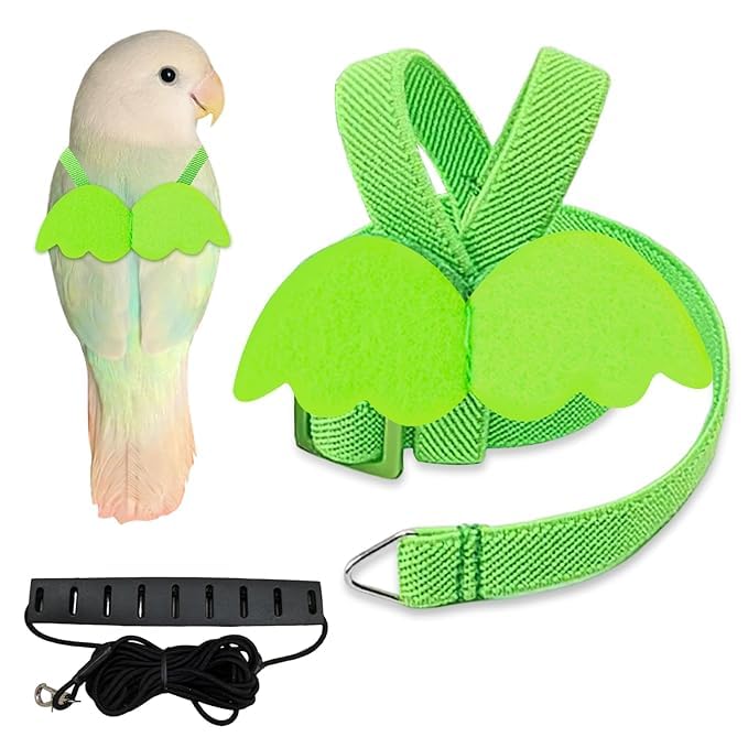 Parrot Harness for Budgies – Adjustable Satin Polyester with Metal Wing Clips for Cockatiels and Small Birds