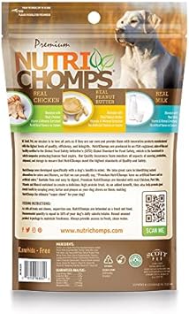 Nutri Chomps Dog Chews, 5-inch Twists, Easy to Digest, Rawhide-Free Dog Treats, 15 Count, Real Chicken, Peanut Butter and Milk flavors