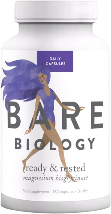 Bare Biology Ready & Rested Magnesium Glycinate Capsules - 180 Tablets, 60 Day Supply - Magnesium Supplements To Support Nervous System, Energy Regulation & Muscle Recovery