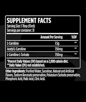 L-Carnitine 3000 Liquid | 3000 mg Carnitine Supplement | Zero Calorie 
