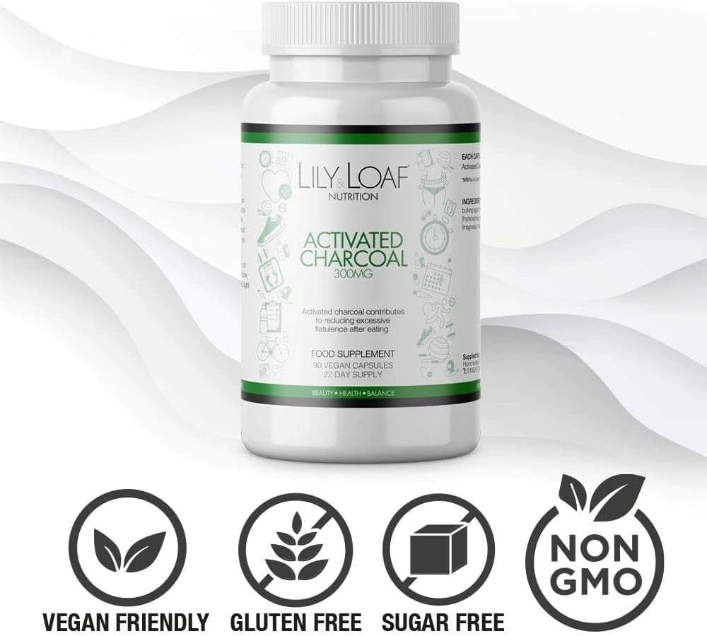 Activated Charcoal Gluten Free - Binds Digestive Waste And Reduces Gas - 22-Day Supply - 90 Vegan Capsules
