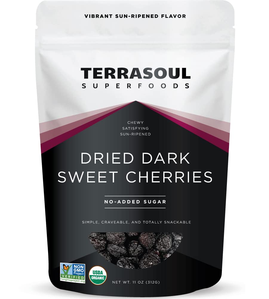 Terrasoul Superfoods Organic Dried Dark Sweet Cherries, 11 Oz - Unsweetened | No-Added Sugar | Oregon Grown