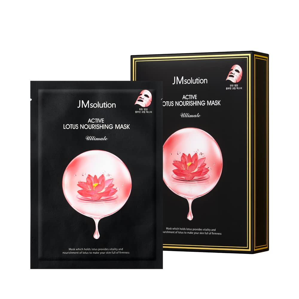 Jmsolution Active Lotus Nourishing Mask Ultimate - Korean Skincare Facial Mask - 10 Sheets For All Skin Type