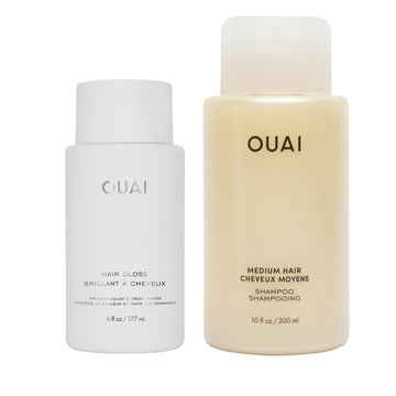 OUAI Hair Gloss Bundle, Medium Hair - Includes Hair Gloss and Medium Shampoo - Volumizing, Frizz-Control Hair Bundle (2 Count, 6 Oz/ 10 Fl Oz)