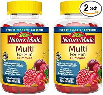 Nature Made Multi For Him, Multivitamin For Men For Energy Metabolism Support, Mens Multivitamins, 70 Gummy Vitamins And Minerals, 35 Day Supply (Pack Of 2)