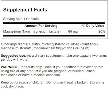 Swanson Magnesium Lactate - Mineral Supplement Promoting Muscle And Bone Health Support - Lactose-Free Lactate Mineral Form For Gentle Absorption - (120 Capsules, 84Mg Each) 4 Pack