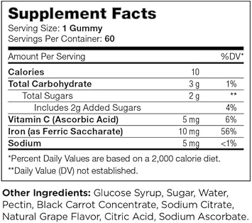 Chapter Six Iron Gummies, Iron Gummies Supplement with Vitamin C, Iron for Adults 10mg, Kosher, 60 Flavored Gummies (10MG) : Health & Household