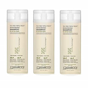 Giovanni Tea Tree Triple Treat Invigorating Shampoo - Cooling Peppermint, Eucalyptus & Rosemary, Strengthen & Rejuvenate Hair & Scalp, Salon Quality, Paraben Free, Tea Tree Shampoo - 8.5 Oz (3 Pack)