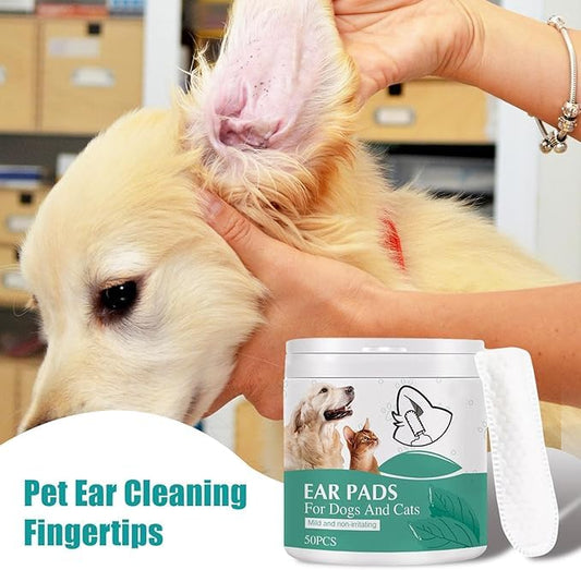 Dog Ear Cleaning fingure Wipes- Ear Cleaner Finger Wipes, Pet Teeth Cleaning Finger Cots, Clean Ear Finger Pads for Dogs, Best Teeth Finger Pads, Thick Dog Cleaning Wipes(50pcs)