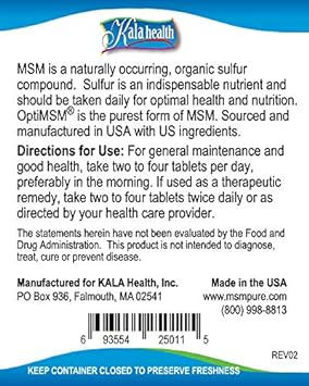 Kala Health Msmpure Tablets, 360 Count, 1000 Mg Per Tablet, Pure Msm O