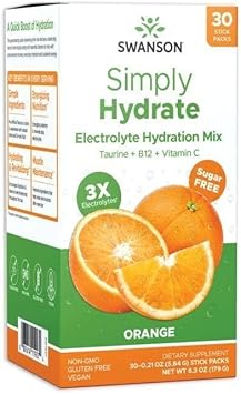 Swanson Simply Hydrate Electrolyte Mix - Sugar-Free Orange Flavor - 30 Packets | Advanced Electrolyte Blend | Convenient On-The-Go Solution