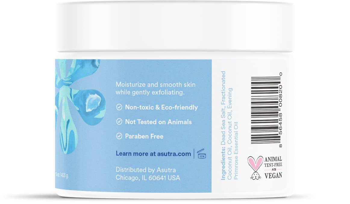 Asutra Dead Sea Salt Essential Oil Body Scrub Exfoliator (Soothing Lavender), 16 Oz - Ultra Hydrating, Gentle, & Moisturizing - Coconut, Lavender, And Bergamot Oils : Beauty & Personal Care