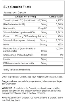 Swanson B-50 B-Complex - High-Potency B Vitamin Complex For Immune, Heart, And Nervous System Support - 250 Capsules