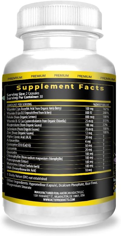 Actif Dna Mega Support With 15+ Advanced Factors - Non-Gmo, Fast-Acting, Made In Usa, 60 Count
