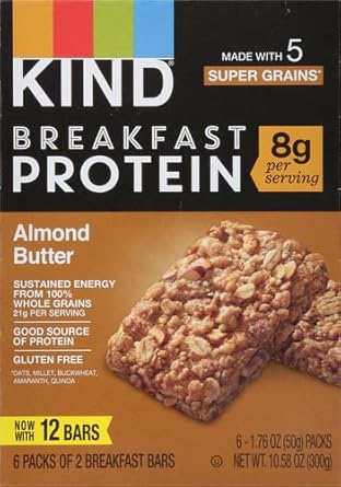 Kind Breakfast, Healthy Snack Bar, Almond Butter, Gluten Free Breakfast Bars, 8G Protein, 1.76 Oz Packs (6 Count)