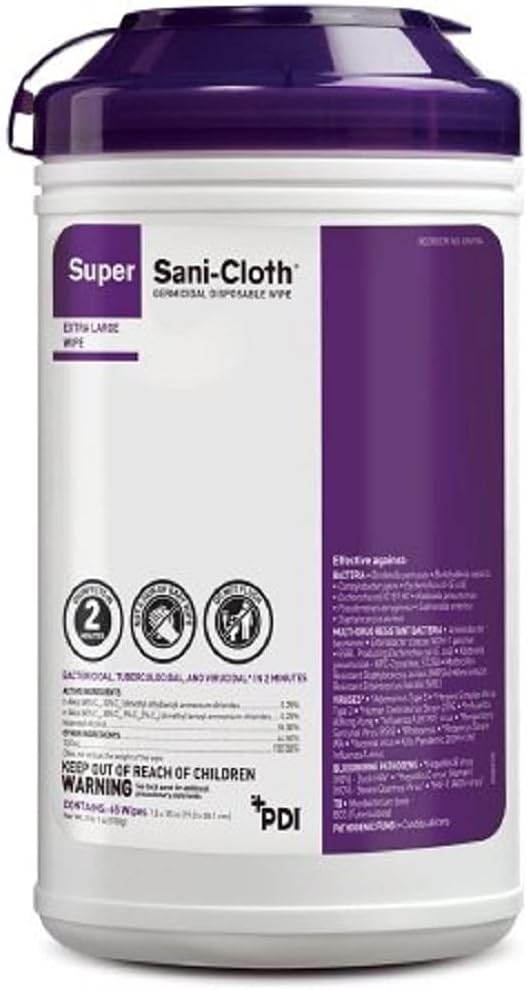 Pdi Mfr#Q86984 Super Sanicloth Wipes Xl 7.5" X 15" 65Canister By, White, 1 Count : Health & Household