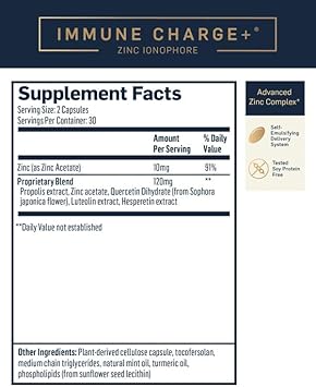 Quicksilver Scientific Immune Charge+ Zinc Ionophore - Zinc Supplement Complexed with Quercetin, Luteolin, Hesperetin Immune + GI Support (60 capsules) : Health & Household