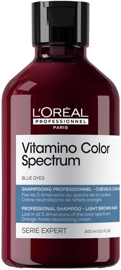 L'Oréal Professionnel Vitamino Color Spectrum Blue Tinted Shampoo 300Ml, For Light Brown Coloured Hair, With Ferulic Acid + Citric Acid, Neutralise Undesired Orange Undertones