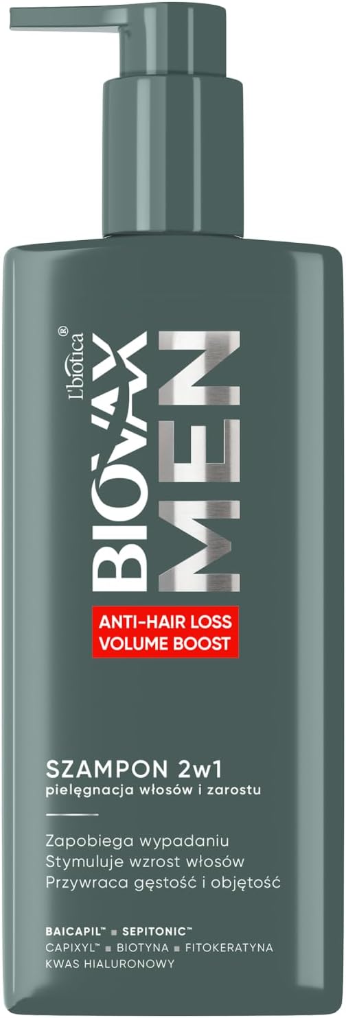Biovax Men Anti Hair-Loss & Volume Shampoo 2In1 Hair Care And Facial Hair, 300 Ml