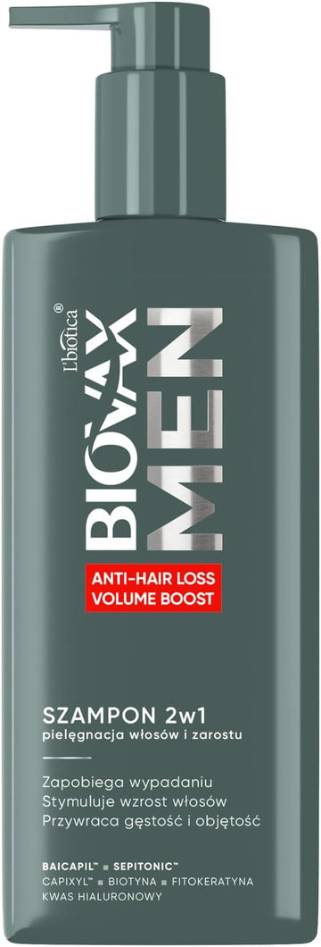 Biovax Men Anti Hair-Loss & Volume Shampoo 2In1 Hair Care And Facial Hair, 300 Ml