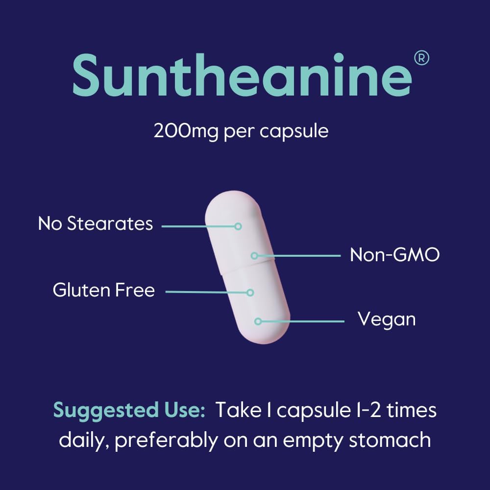 Bestvite L-Theanine 200Mg With Patented And Clinically Studied Suntheanine (120 Vegetarian Capsules) (2 X 60) - No Stearates - Vegan - Non Gmo - Gluten Free : Health & Household
