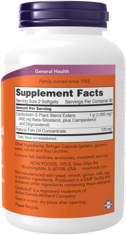 NOW Supplements, Beta-Sitosterol Plant Sterols with CardioAid?-S Plant Sterol Esters and Added Fish Oil, 180 Softgels