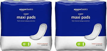 Amazon Basics Maxi Pads For Women- Thick, Super Absorbency, Unscented, 96 Count, (2 Packs Of 48) (Previously Solimo)