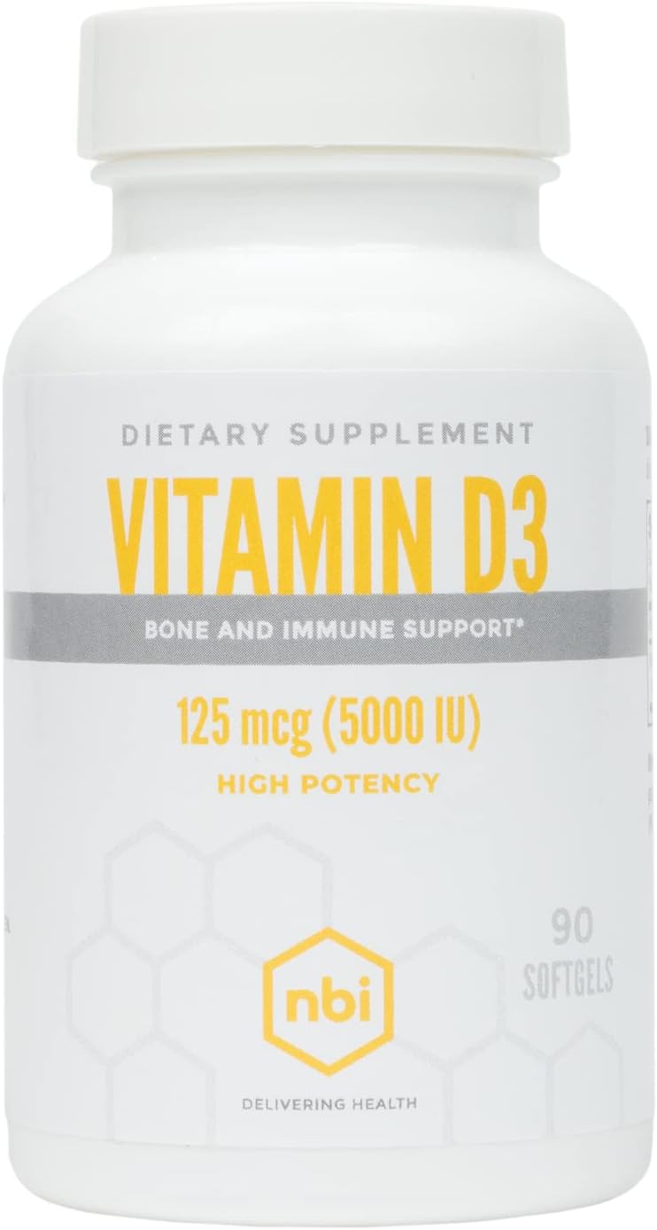 Nbi High Potency Vitamin D3 125 Mcg (5000 Iu) Softgels With Rosemary Extract Antioxidants | Bone, Immunity, Brain And Inflammation Balance Support | 90 Softgel Capsules