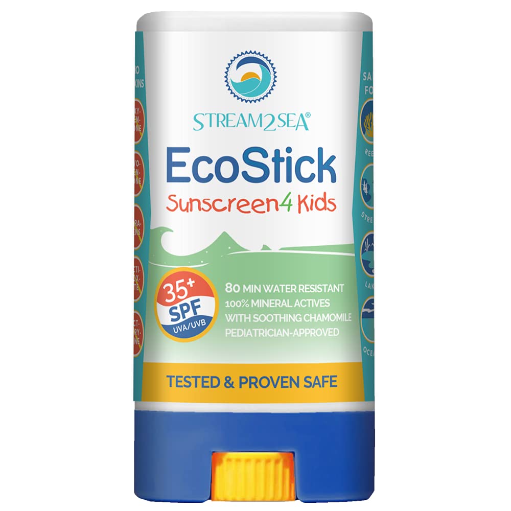 STREAM 2 SEA EcoStick SPF 35 Mineral Sunscreen Stick, Sweat and Water Resistant Sunblock, USDA Approved Biodegradable Paraben Free and Reef Safe Sunscreen Protection Against UVA UVB (EcoStick Kids)