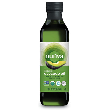 Nutiva Organic Steam-Refined Avocado Oil, 100% Pure, 16 Fl Oz, USDA Organic, Non GMO, Whole 30 Approved, Keto, Paleo, High-Heat Oil with Neutral Flavor and Aroma for Cooking & Frying