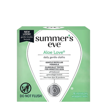 Summer’s Eve Aloe Love Gentle Daily Feminine Wipes, Removes Odor, pH balanced, 16 Count, (Pack of 10)