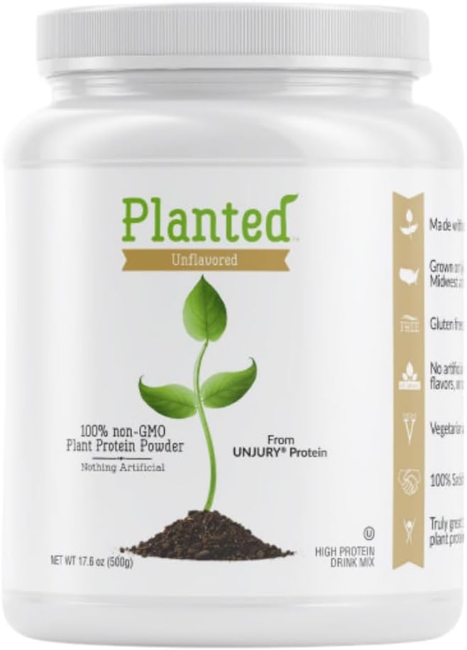 Planted Vegan Protein Powder | 20G Unflavored Pea Protein Powder | Low Sugar Plant Protein Powder | Gluten And Dairy Free Pea Protein Isolate | Non-Gmo | 20 Servings